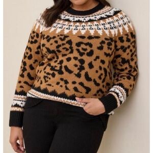 🆕🐆 Leopard Animal Print Vegan Cashmere Sweater 3 3X 22 24 NWT Torrid New Brown